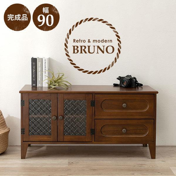 テレビ台 開き扉タイプ レトロな花ガラス [幅90] 完成品 Bruno