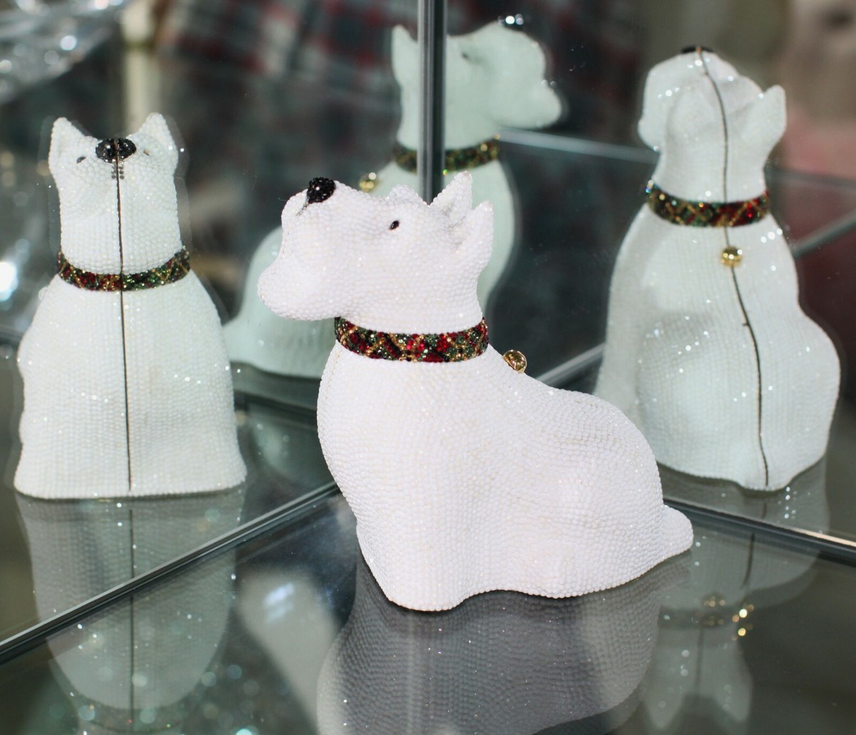 JUDITH LEIBER SHOULDER BAG WHITE GOLD WESTIE TERRIER DOG SWAROVSKI