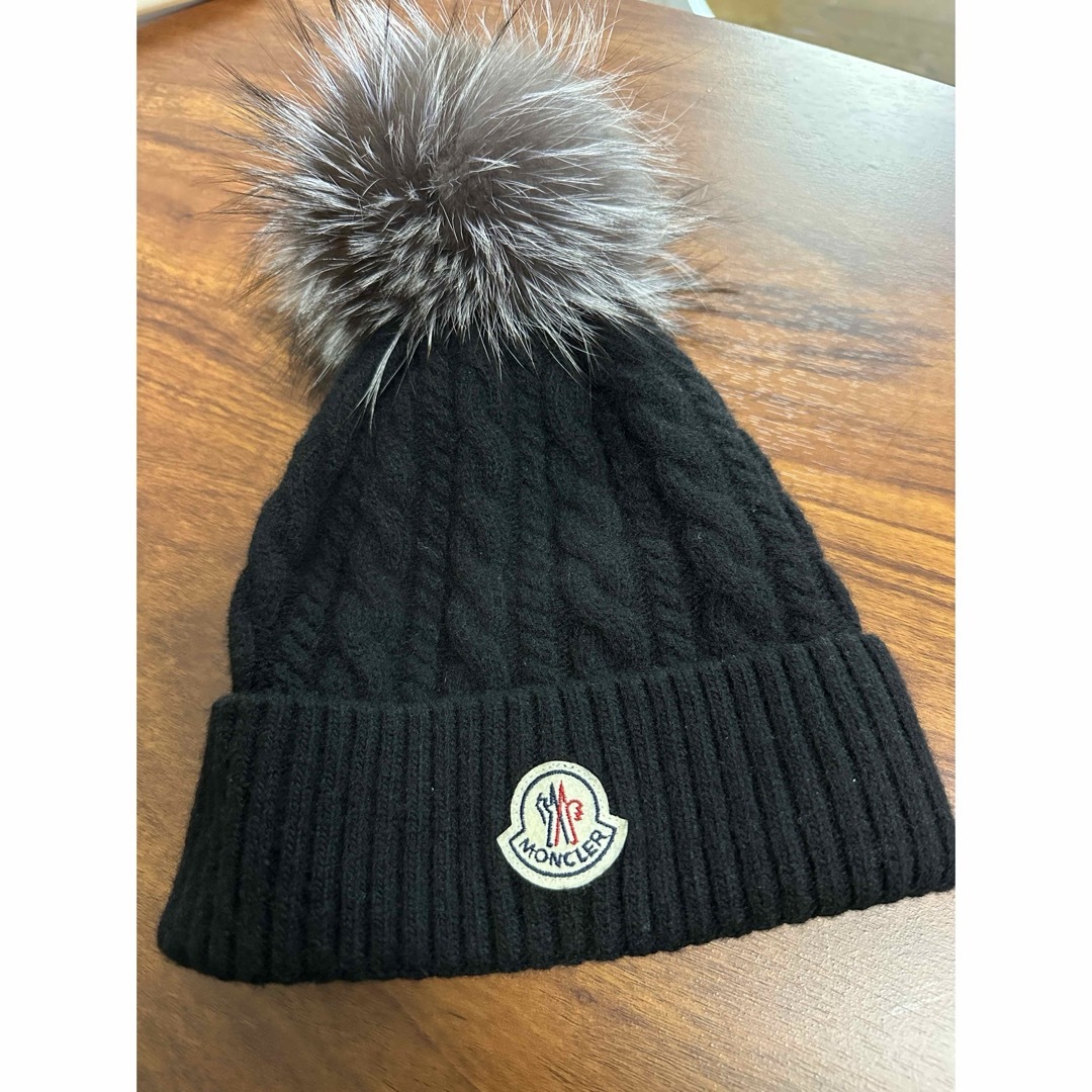 MONCLER - MONCLER ブラック ニット帽 ファー付き黒ブラックの通販 by