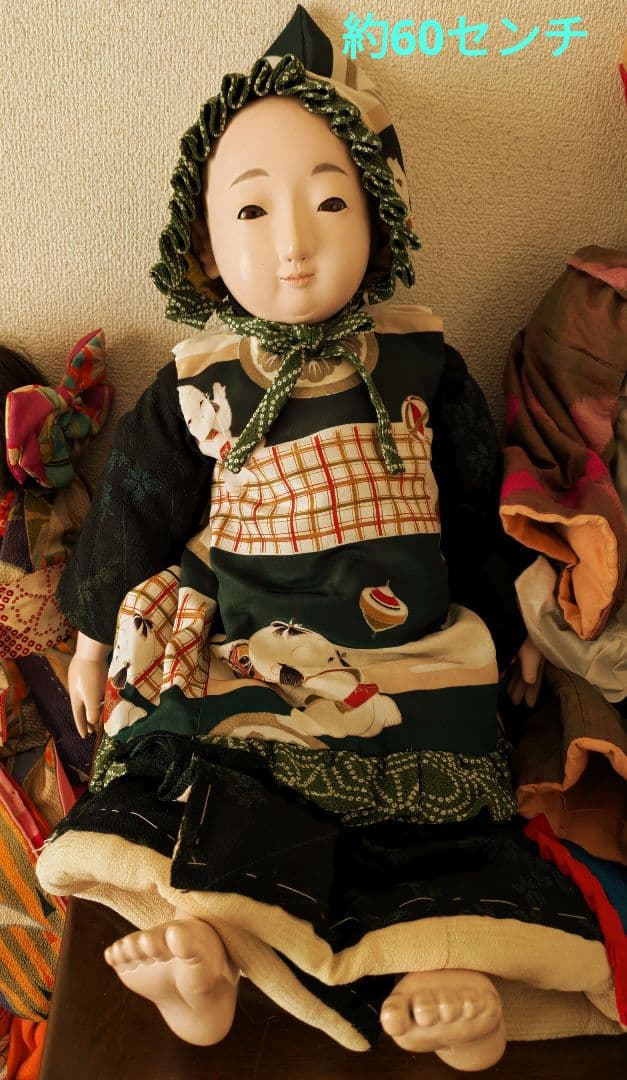 特大 60センチ エプロン 帽子 市松人形 ビスクドール 抱き人形 レトロ