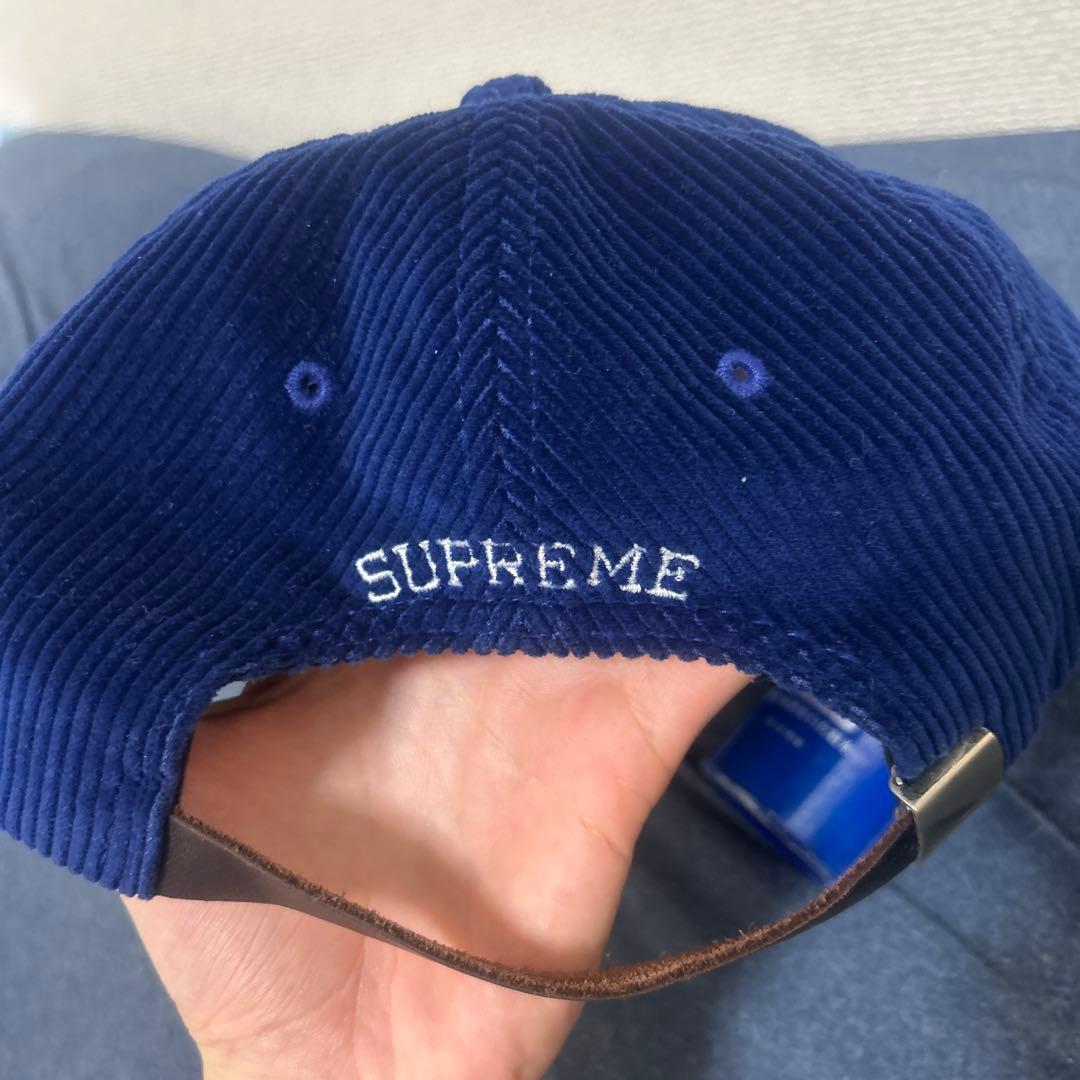 シュプリーム SUPREME ロゴ コーデュロイ キャップ 青 ブルー 帽子