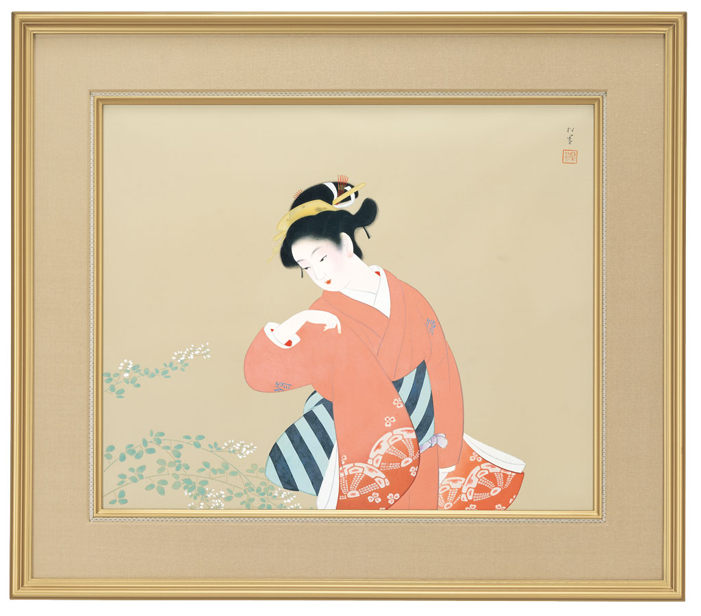文化勲章受賞 上村松園 鼓の音 シルク版画 美人画 上村松園 シルク